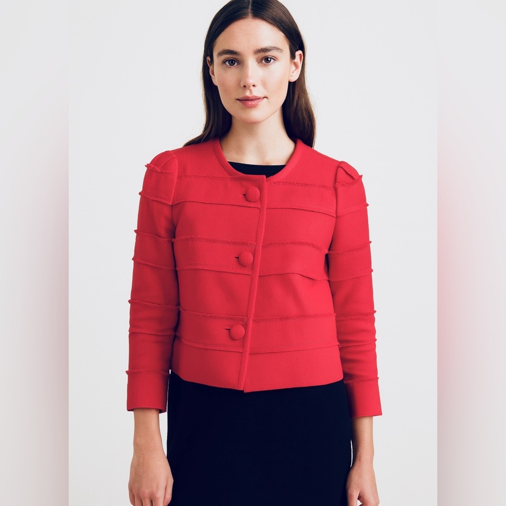 JCREW Cropped Frayed Jacket Coat Blazer Cotton Blend